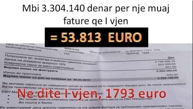 Një qytetari të thjeshtë i vie fatura e rrymës mbi 53 mijë euro (Foto)