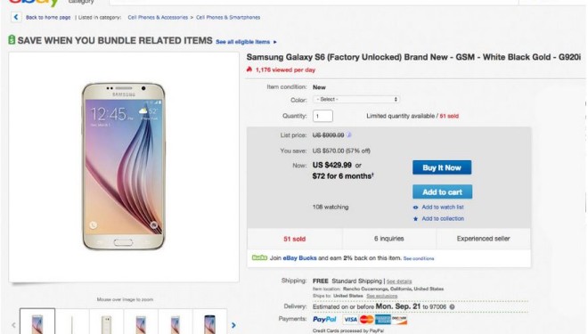 Ofertë: Galaxy S6 shitet në eBay për 430 dollarë