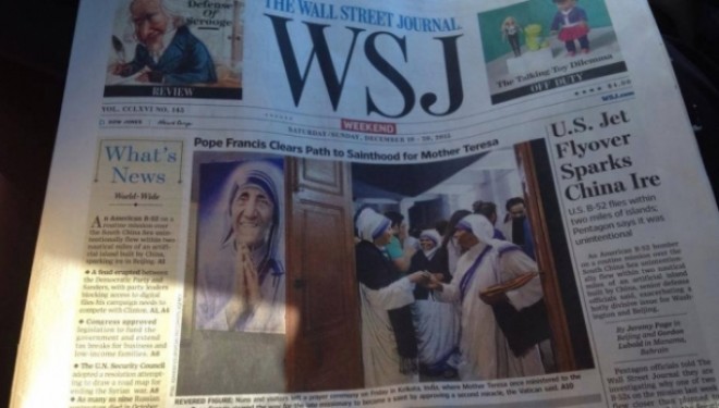 “Wall Street Journal” lajm kryesor Nënë Terezën