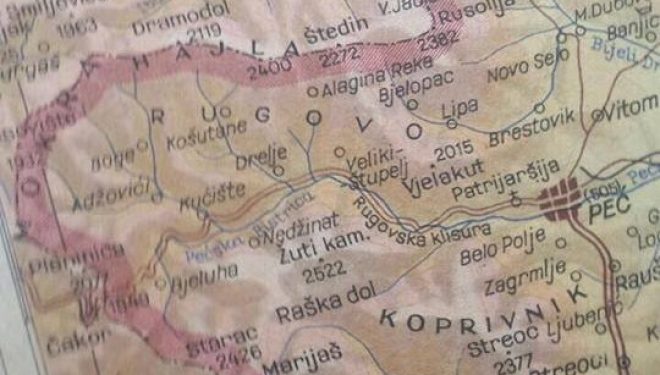Atlasi gjeografik i vitit 1961: Kufini i Kosovës asht në Çakorr (Foto)