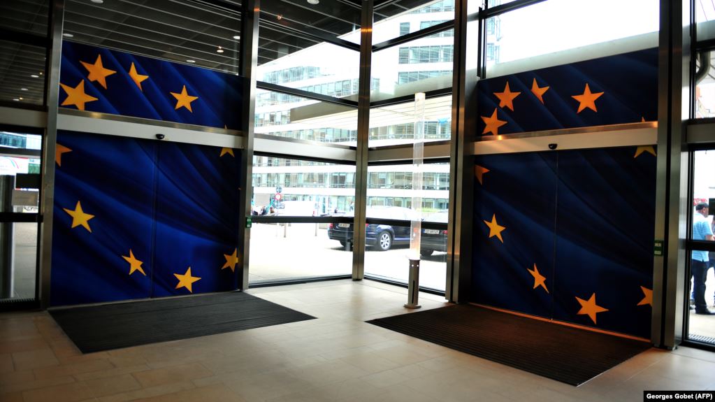 Belgium - he entrance of EU Commission Berlaymont building in Brussels