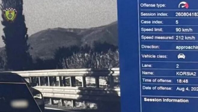 Voziti automjetin me 212 km/h në rrugët e Shqipërisë, shoferi gjobitet me 4.300 euro